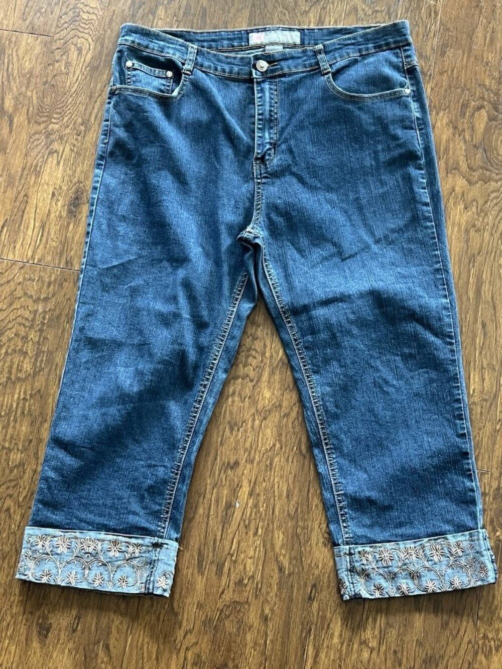 COS Jeans Womens PLUS 14 Blue Embellished Embroidered Cropped Flap Pocket Reaort